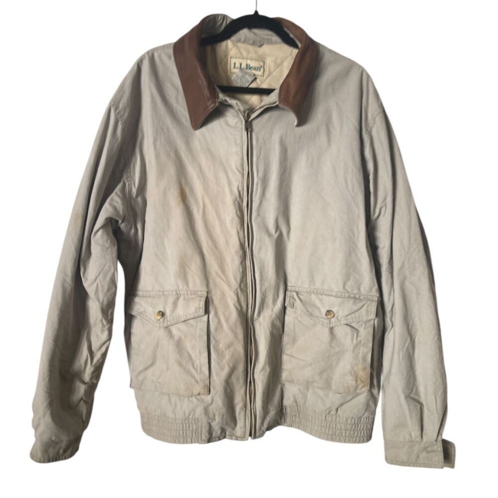 L.L. Bean Vintage Chore Coat Work Coat Leather Collar‎ XL Tall